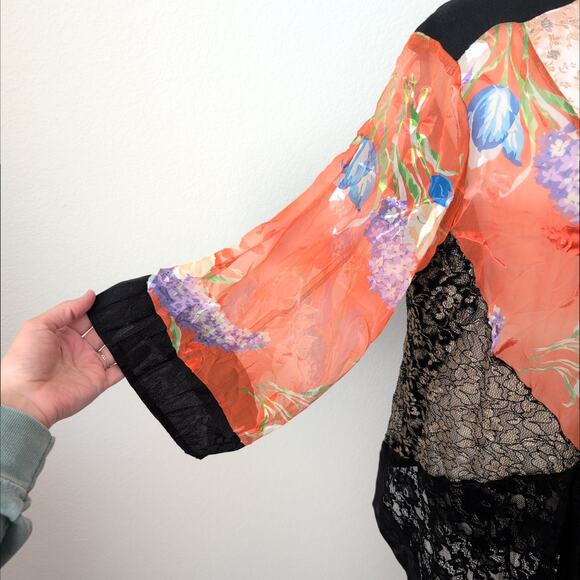Violet Kay Silk Lace Mixed Media Patchwork Kimono Top Womens 1X Wearable Art - Picture 3 of 9